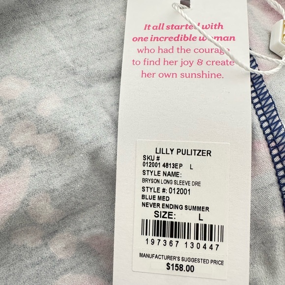 NWT Lilly Pulitzer Bryson Long Sleeve Dress, Blue Med Never Ending Summer Sz L - Picture 7 of 8